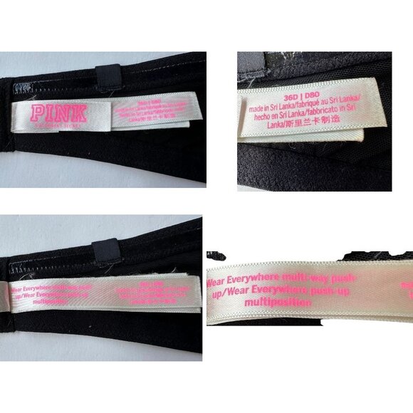 Victoria's Secret PINK Mult Way Push Up Bra 36D Black Multiposition Adju… - Picture 12 of 12